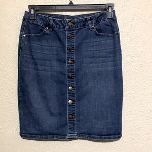 d. Jeans Midi Skirt 8 Blue Stretchy Front Buttons Cotton Polyester Rayon